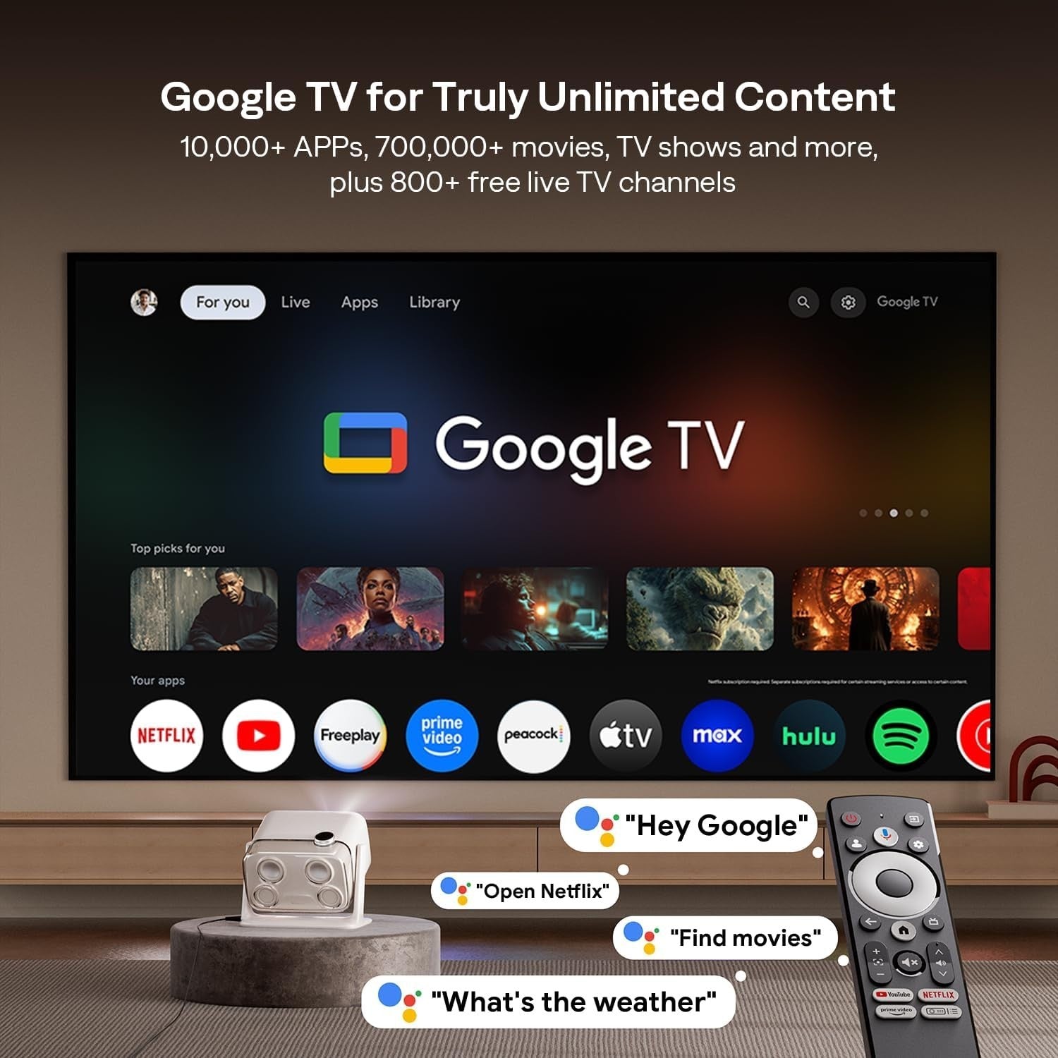 Google TV 1080P Smart Projector 500 ANSI Dolby 20W WiFi Bluetooth