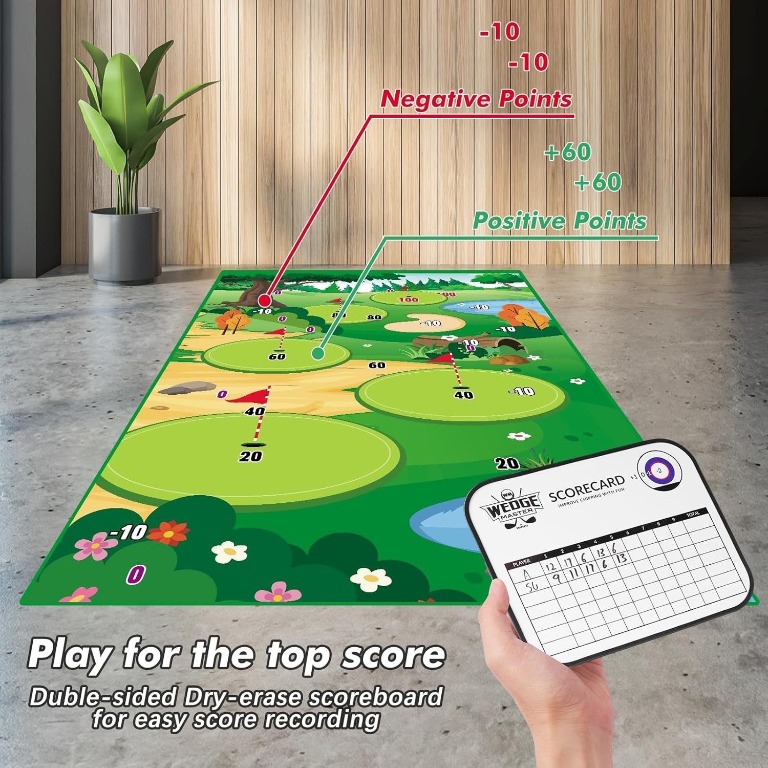 Golf Chipping Game Mat Set Indoor Outdoor Practice Kit Kids Adults