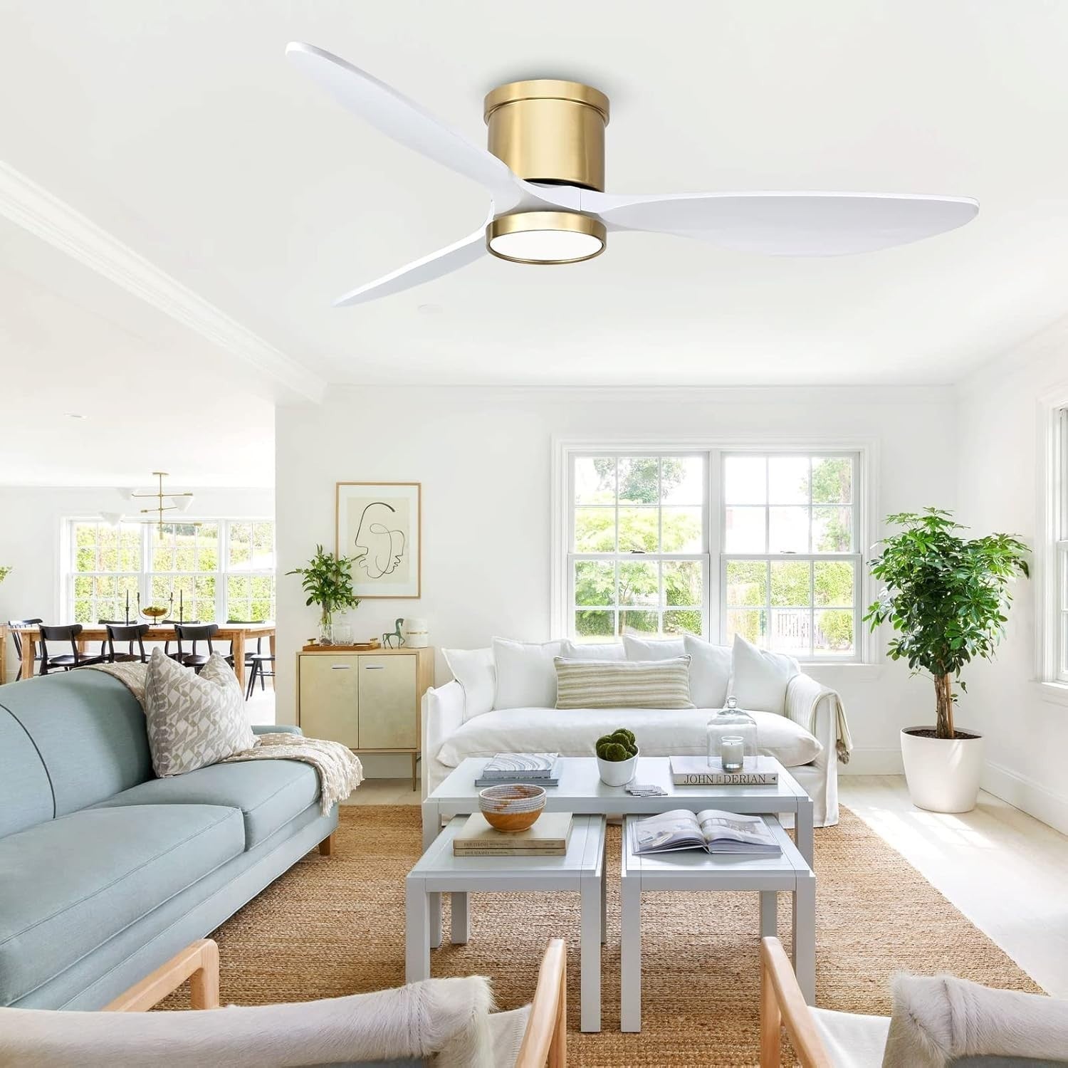 Ovlaim 132cm Flush Ceiling Fan with Light, Quiet DC Motor, Remote Control