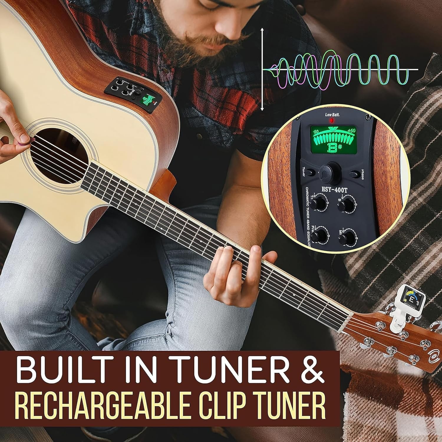 Electro Acoustic Guitar 41in Dreadnought Cutaway EQ Starter Kit