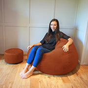Rust Velvet Bean Bag Chair + Footstool – XL Lounge Sofa Floor Seating