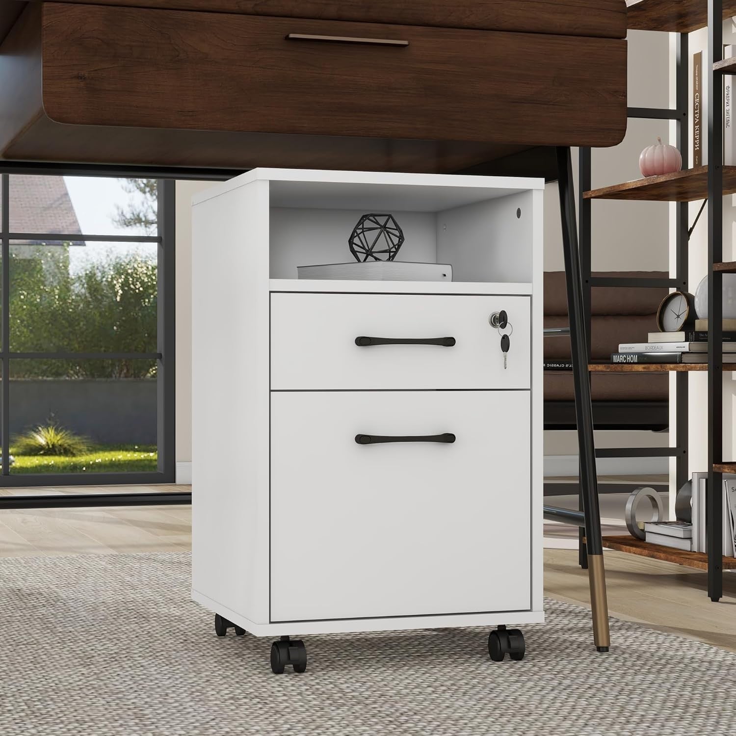 White Mobile Filing Cabinet Lockable Drawer Printer Stand Under Desk
