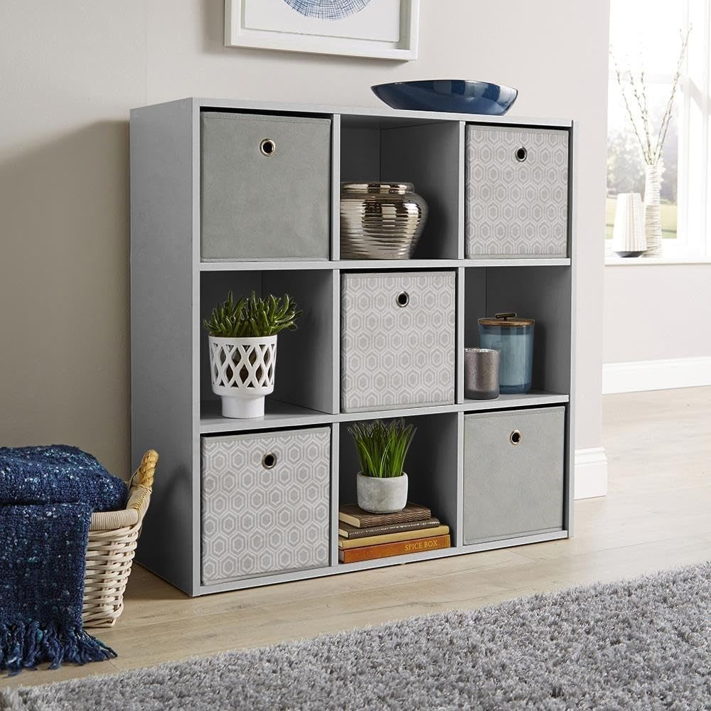 9 Cube Storage Shelf Grey Wooden Bookcase Display Unit 90cm