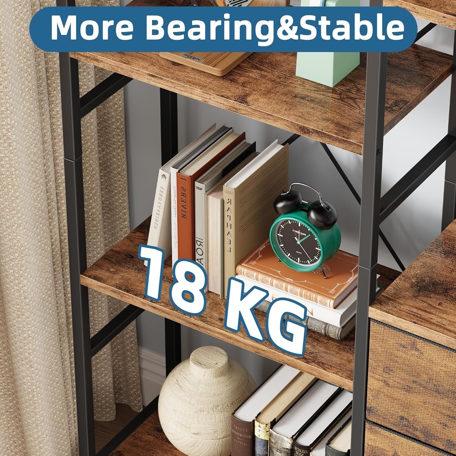 150cm Wide Tall 4-Tier Bookcase with 3 Fabric Drawers Industrial Storage