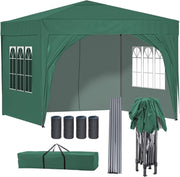 3x3M Pop Up Gazebo With Sides Waterproof Garden Party Tent Steel Frame & Weight