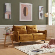 Gold Velvet 2 Seater Sofa | Modern Tufted Couch with Metal Legs & Support