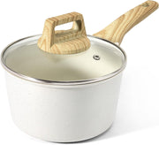 18cm White 2.5L Non Stick Saucepan with Lid Granite Cooking Pot Stay Cool Handle