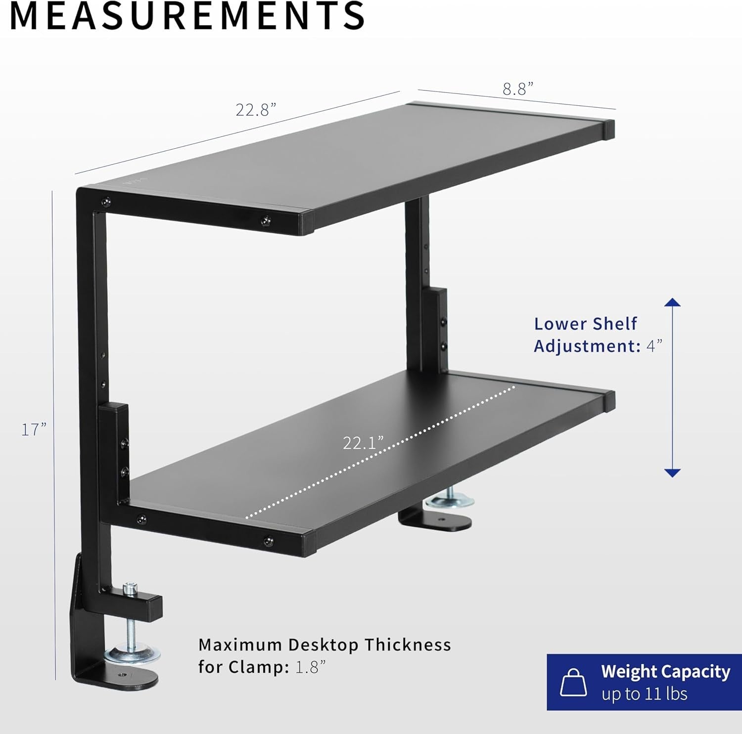 Clamp-On Desk Shelf 2-Tier 61cm Above/Below Mount Storage Organizer Black