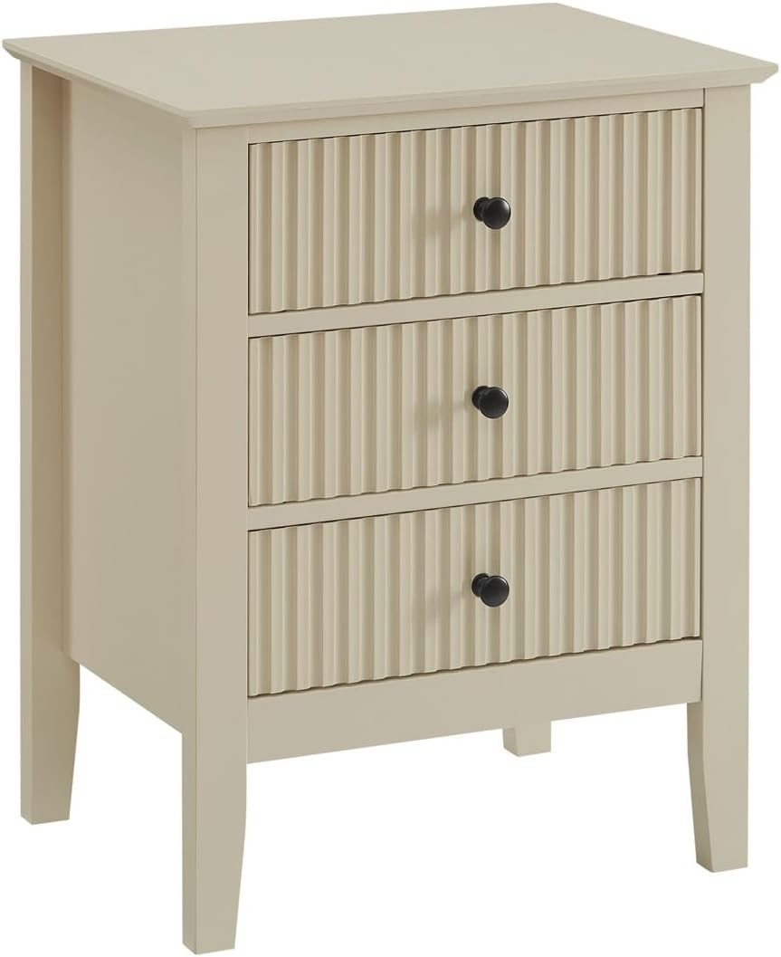 Pair of Taupe 3 Drawer Bedside Tables – Elegant Wooden Nightstands