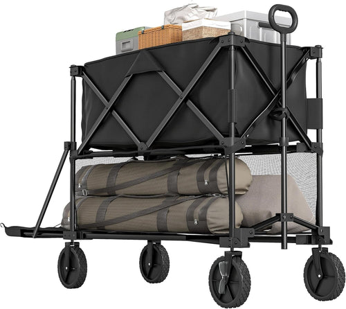 350L Double Decker Foldable Festival Trolley Cart with Wheels & Handle