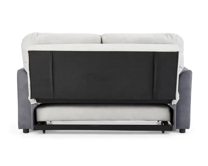 2 Seater Grey Sofa Bed Clic Clac Pull Out with Storage Pockets Fabric Seat