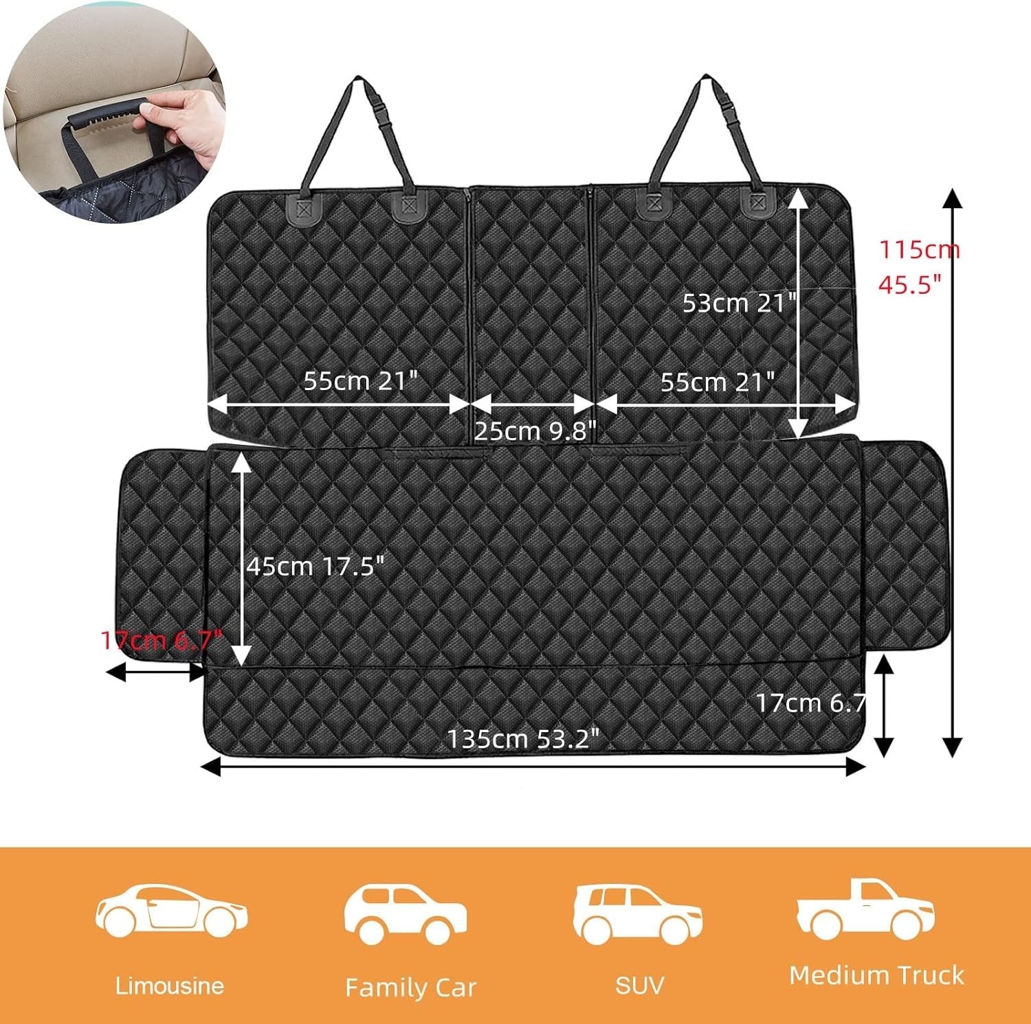 Waterproof Dog Car Seat Cover ISOFIX Rear Seat Protector Non Slip