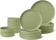 18pc Stoneware Dinnerware Set Olive Green Plates Bowls Microwave Safe