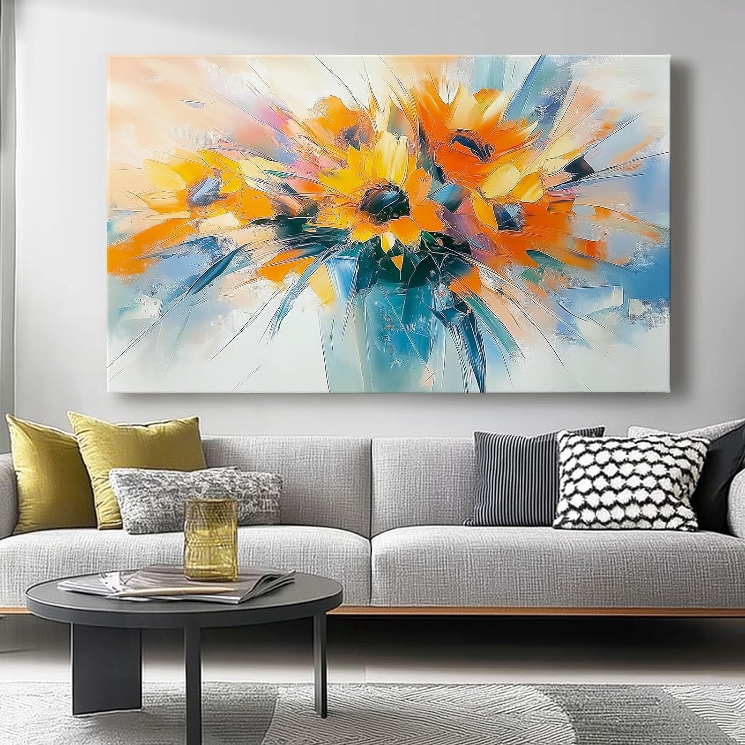 Sunflower Canvas Wall Art 30x20cm Modern Floral Print Orange Blue