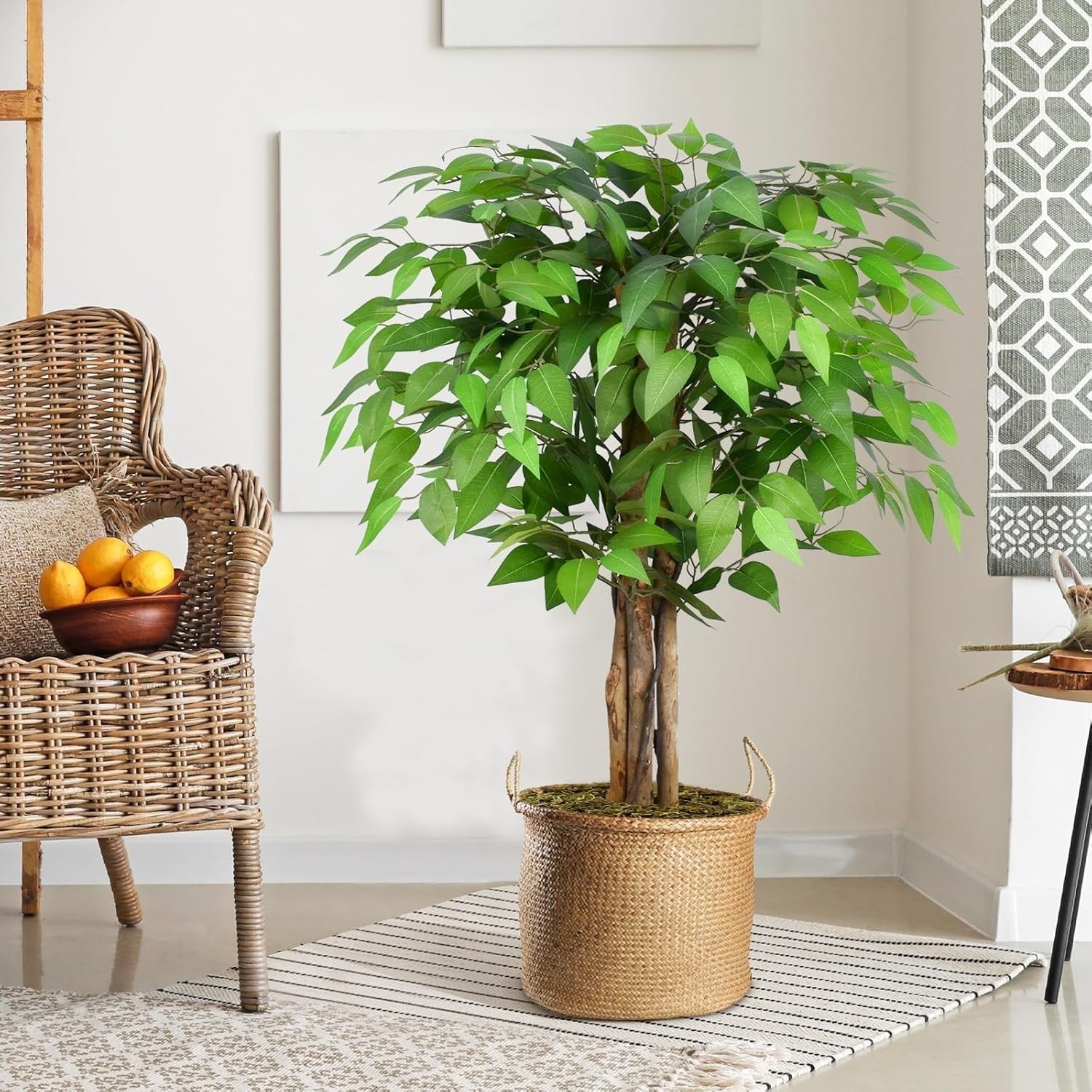 3ft Ficus Artificial Tree 90cm – Natural Curved Trunks Indoor Faux Plant Decor