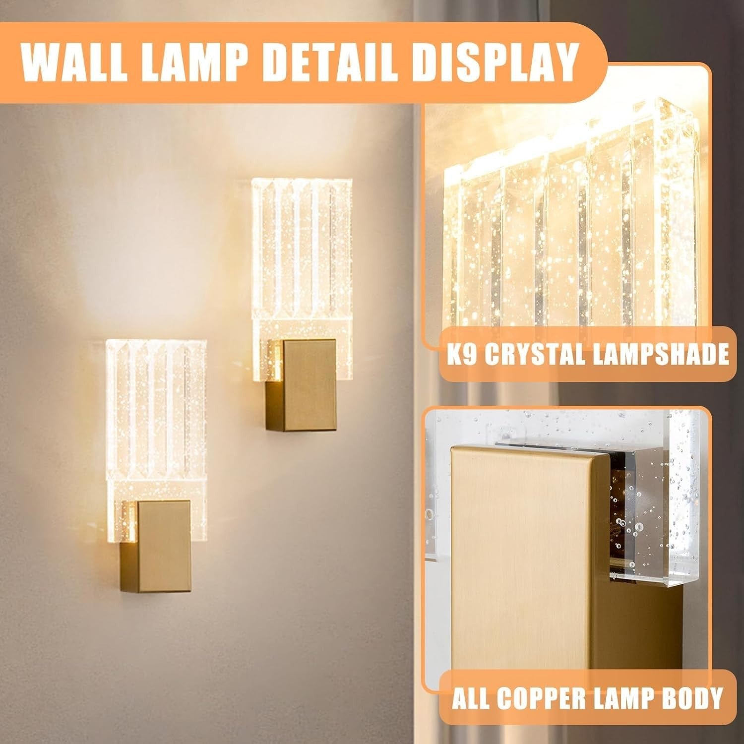 Modern Crystal Wall Lights Gold LED | Luxury Sconces for Bedroom Living Room