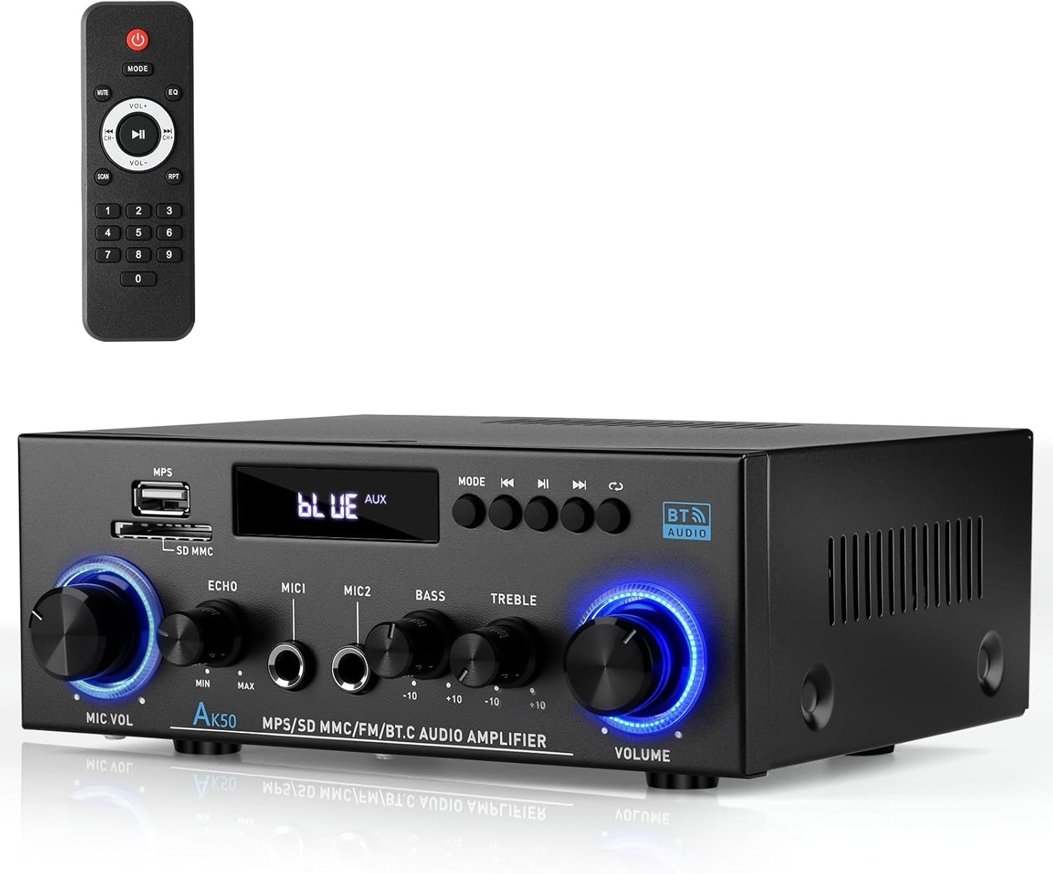 800W Bluetooth 5.0 Stereo Amplifier 2 Channel HiFi 12V/230V FM USB