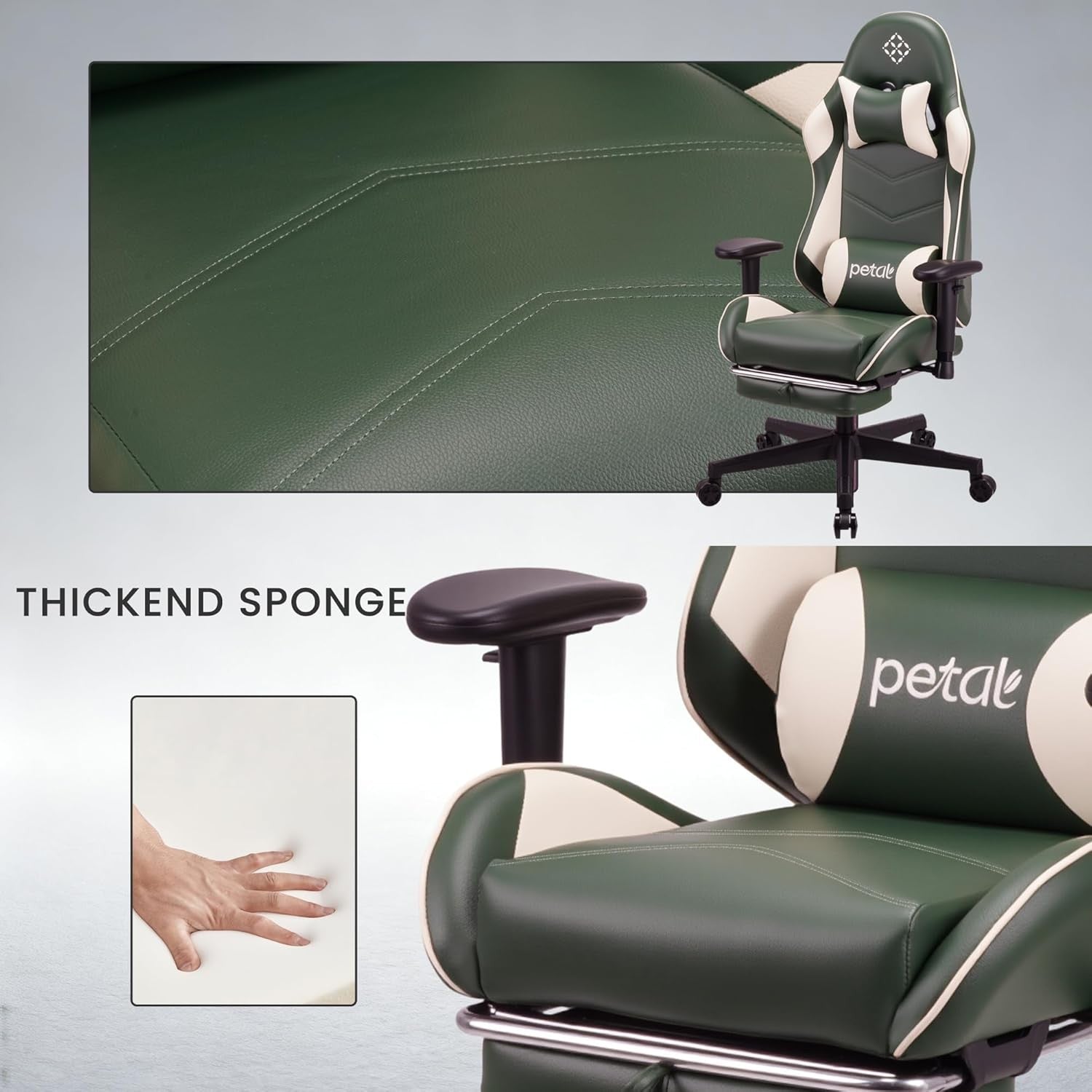 Ergonomic Gaming Chair Recliner w Footrest Lumbar Support PU
