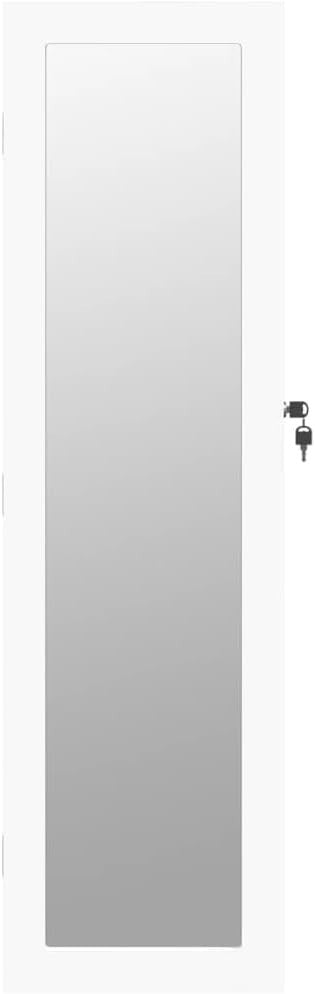 Slim Wall Mounted Jewelry Cabinet Mirror Lockable Vertical Storage White
