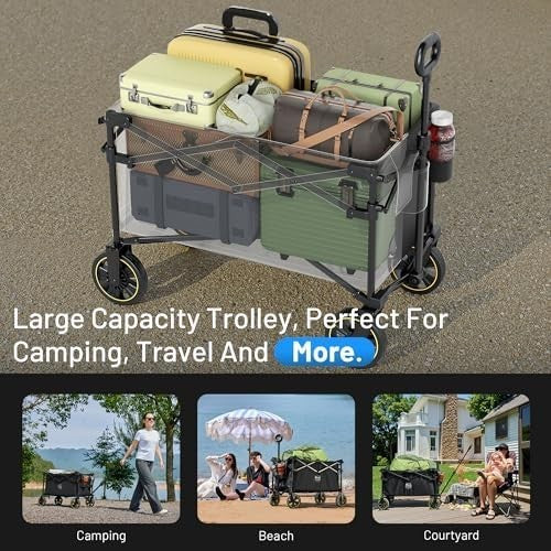 200L Folding Camping Trolley Wagon Heavy Duty Adjustable Handle