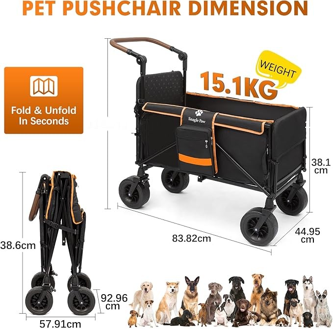 Heavy Duty Dog Stroller for Large Dogs Foldable Terrain Pushchair Ramp
