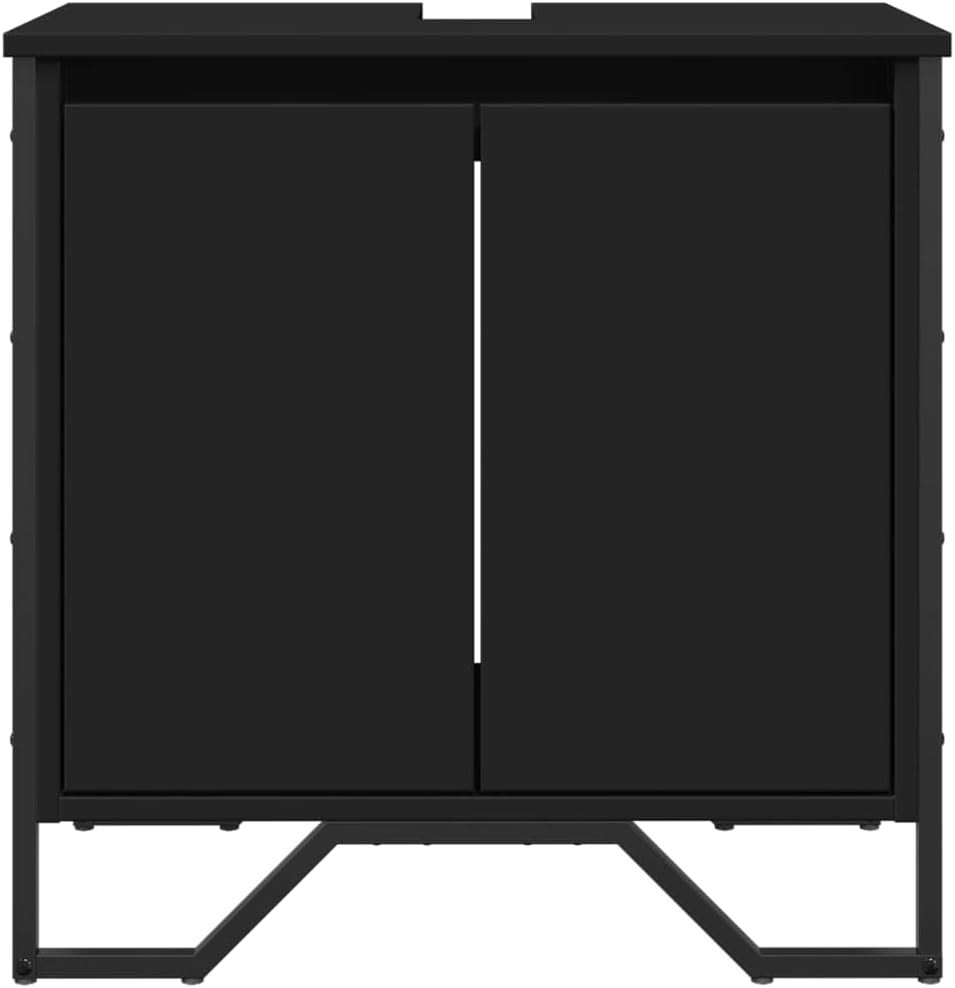 Modern Black Bathroom Vanity Unit – 2 Door Under Sink Storage Cabinet 60x60cm