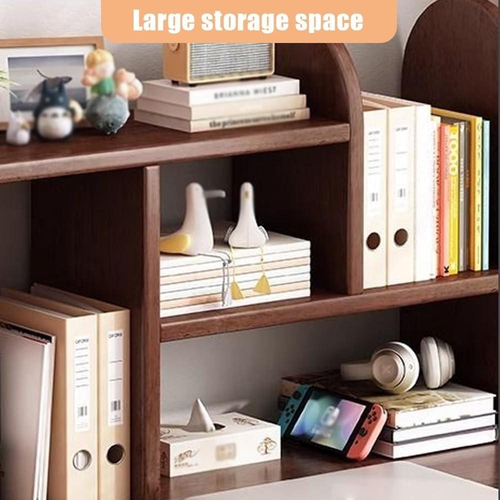 Adjustable Desktop Bookshelf Organizer Expandable Wood Desk Storage Rack