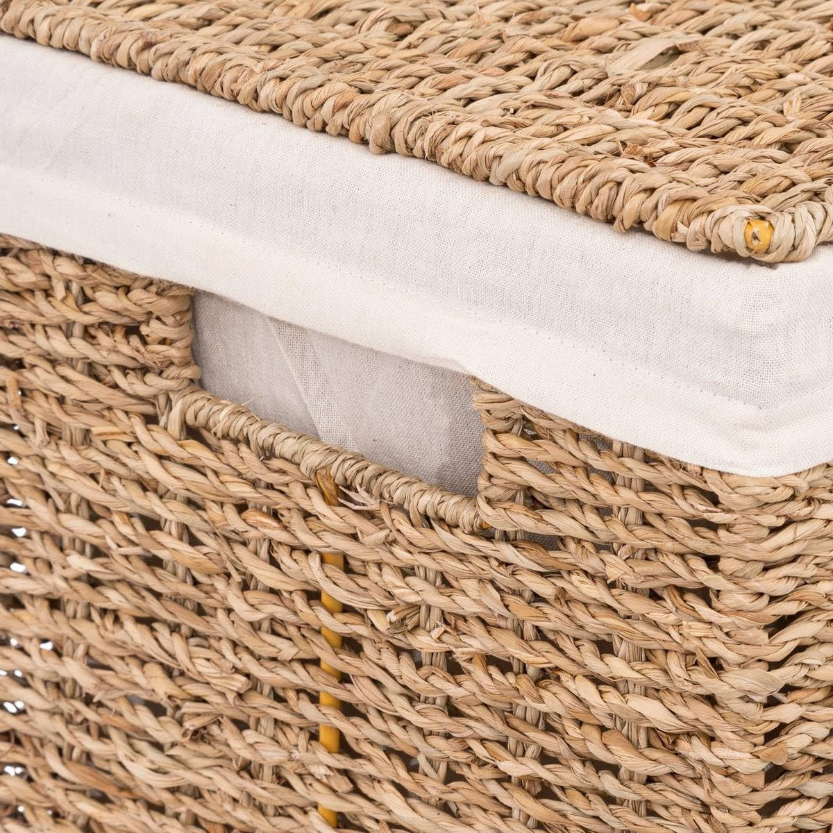 Seagrass Laundry Basket with Lid & White Liner – Tall Natural Hamper 56cm