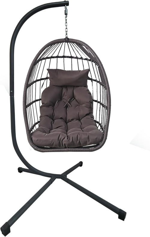 Foldable Rattan Hanging Egg Chair with Stand | Indoor Outdoor Swing Seat