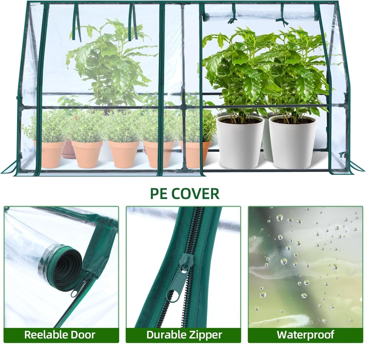 Portable Mini Greenhouse 180x90x90cm Waterproof PE Cover & Zipper Doors