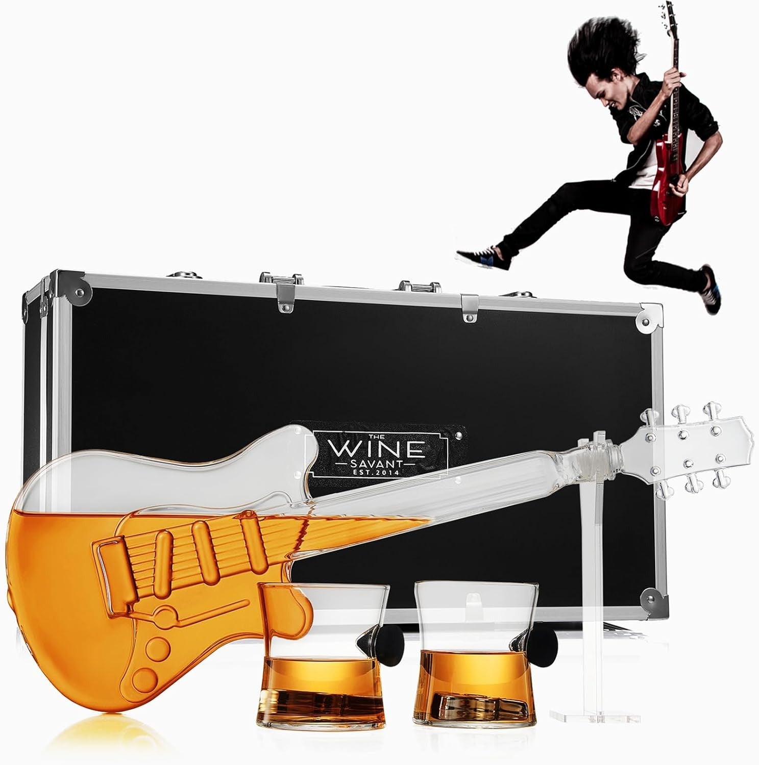 Electric Guitar Whiskey Decanter Set 1L with Stand, Case & 2 Glasses Music Gift