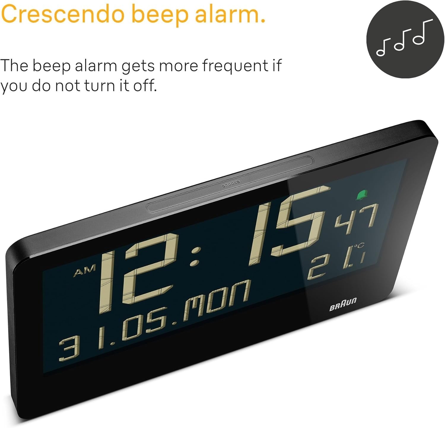 Large Digital Wall Clock Reverse LCD Display Temp Date Weekday Alarm Black