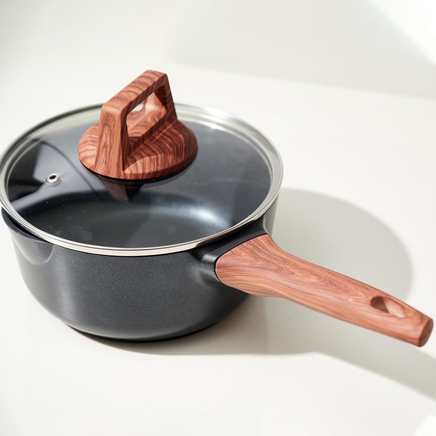 3Pcs Black Granite Non Stick Cookware Set Frying Pan Skillet Saucepan with Lid