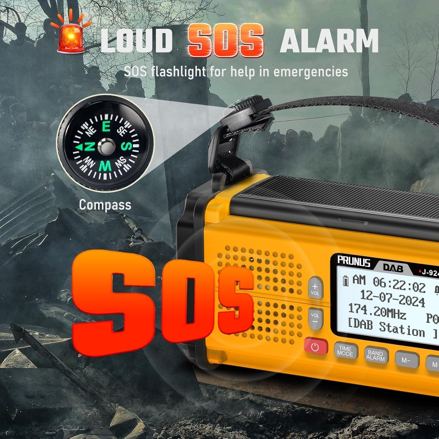 Emergency Wind-Up DAB/FM Radio with 10000mAh, Solar, Torch & SOS