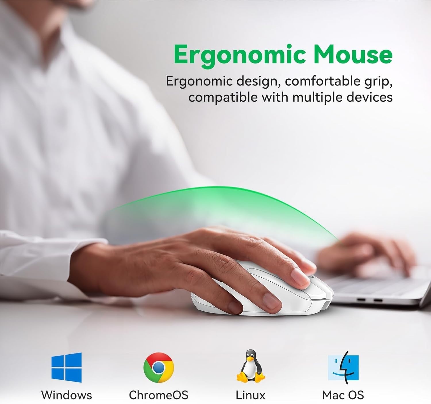 Rechargeable Bluetooth Wireless Mouse Silent 4800 DPI Ergonomic White PC
