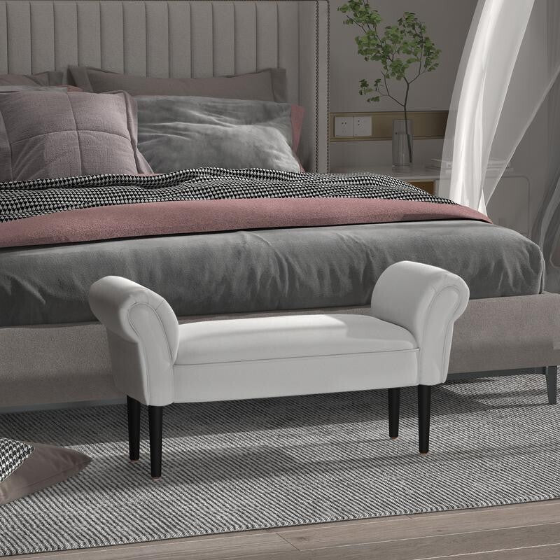 Grey Rolled Arm End of Bed Bench Seat Sofa Stool for Bedroom Lounge 130kg