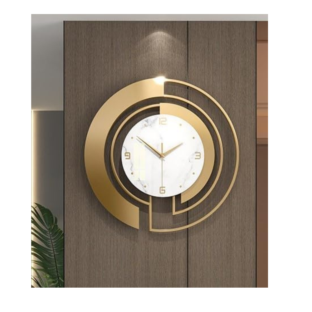 Silent Gold Wall Clock 45x45cm | Elegant Modern Round Decorative Timepiece