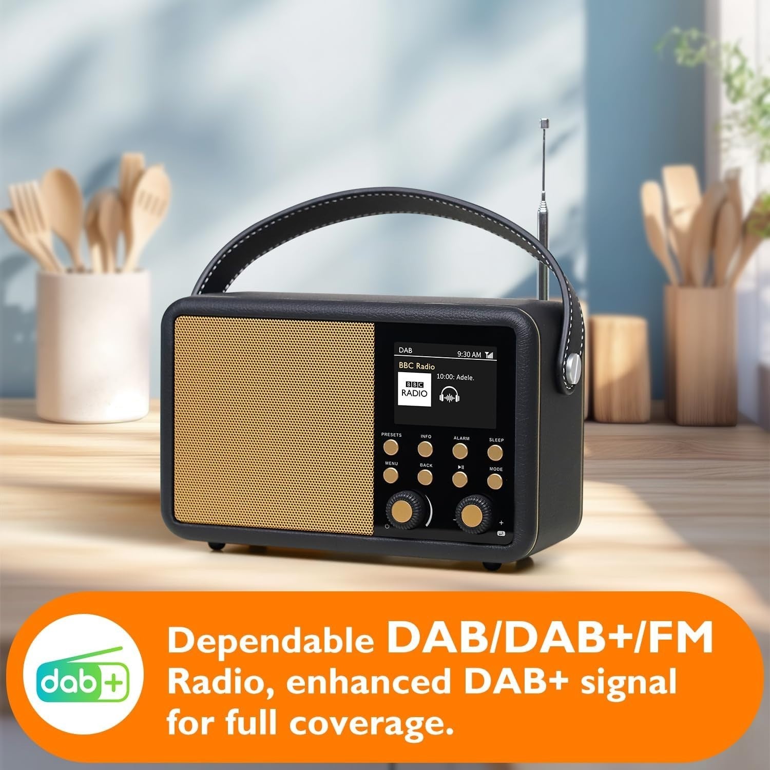 Retro DAB+ Digital Radio Bluetooth Alarm Clock Black 60 Presets