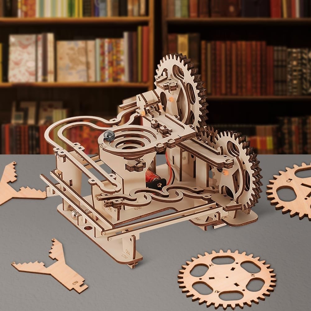 3D Wooden Marble Run Puzzle – 253pcs STEM Kit, Self Assembly, Gear Drive