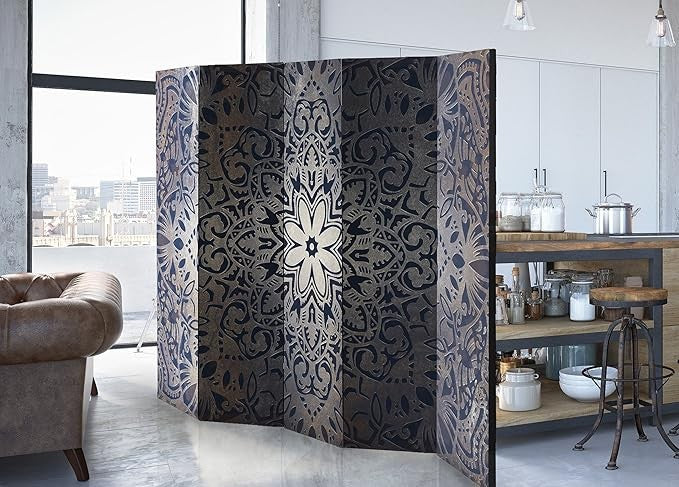 Luxury Dark Mandala 5-Panel Room Divider 225×172cm | Double-Sided Privacy Screen