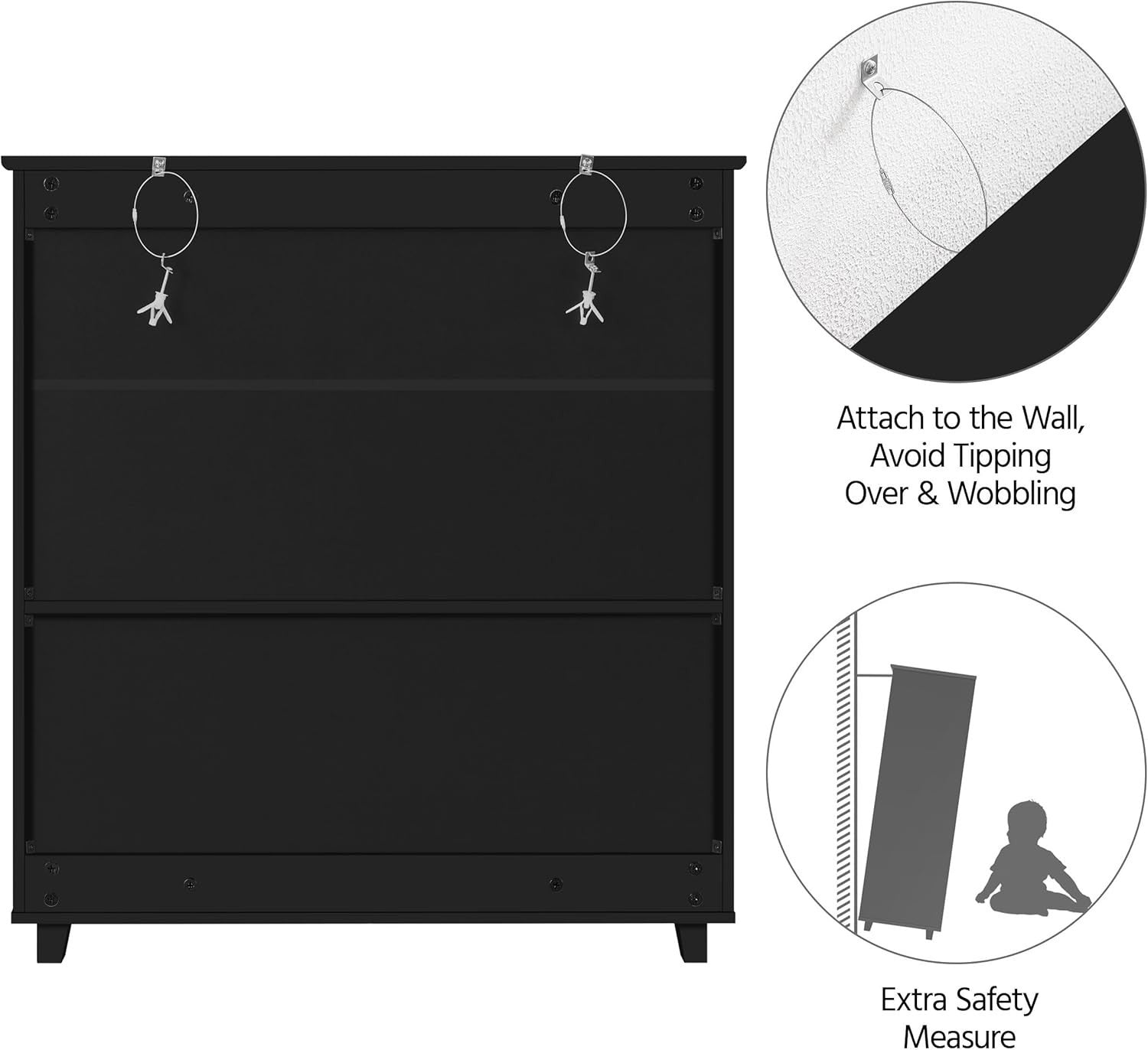 Black Modern Shoe Cabinet with Drawer & Adjustable Shelves – 4 Tier Storage
