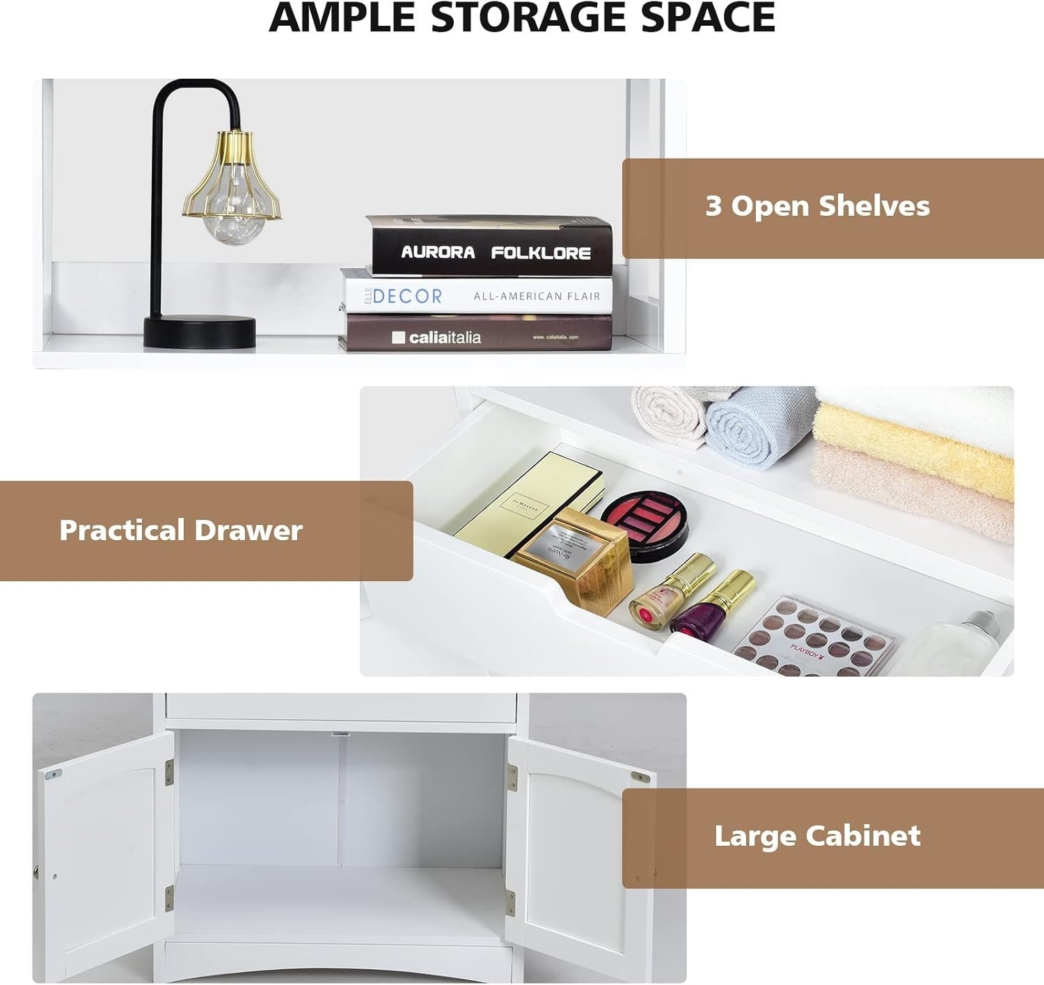 Freestanding Kitchen Bathroom Storage Cabinet White 3 Shelves Drawer