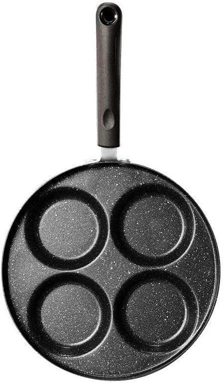 4-Hole Mini Pancake Pan | Non-Stick Cast Iron Crepe Maker with Handle