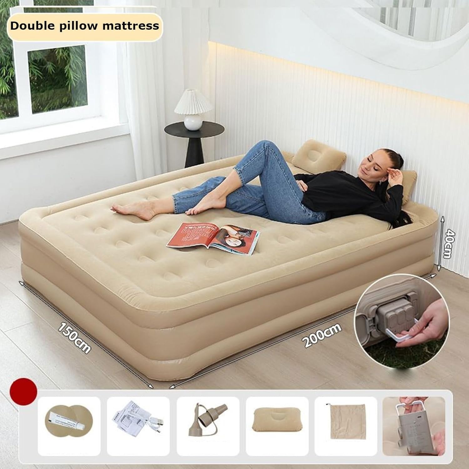 Automatic Inflatable Twin Air Mattress with Built-in Pump & Flocked Top