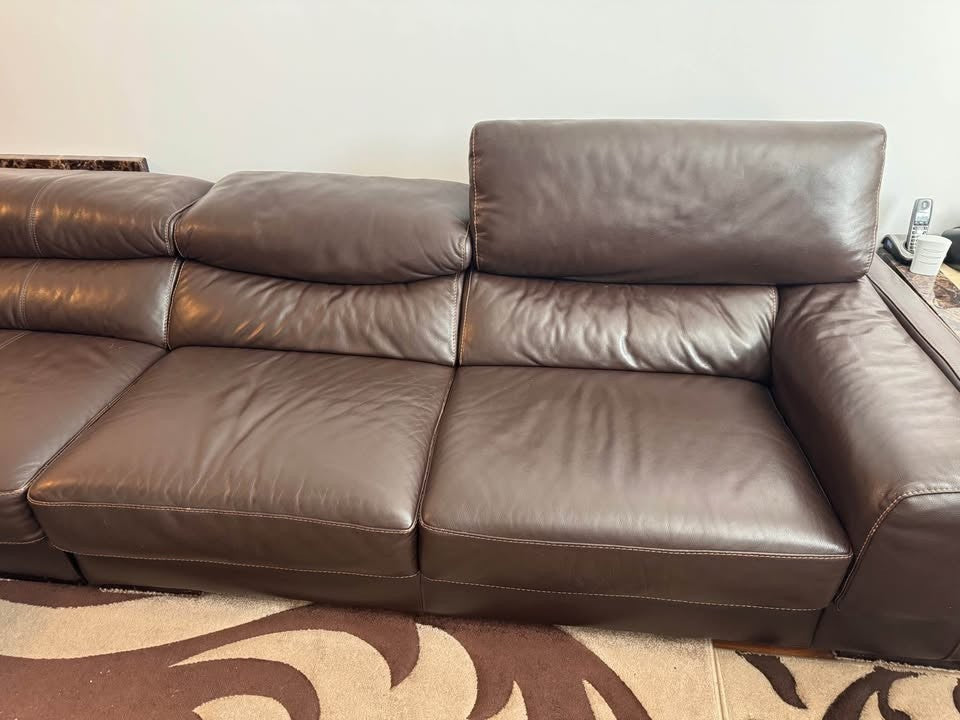 Deeply Large Brown Comfortable Leather Corner Sofa Sectional (PTP)