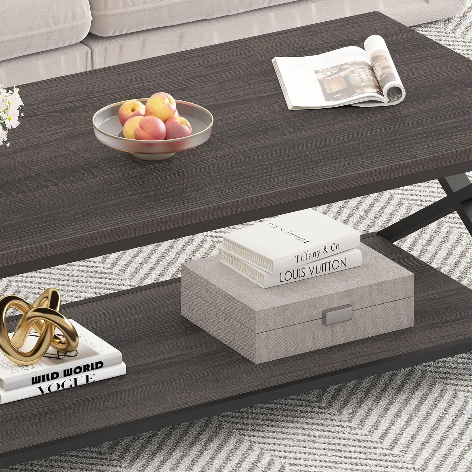Industrial Grey Coffee Table with Storage Shelf – Modern 47" Metal Wood Design