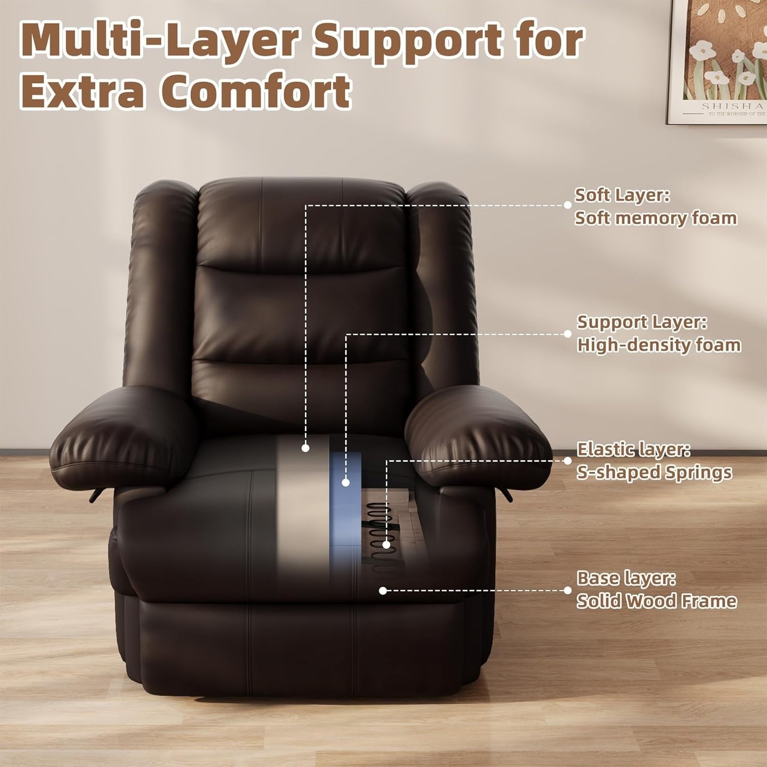 Adjustable Recliner Chair PU Leather Sofa Lounge Seat Home Theater Comfort