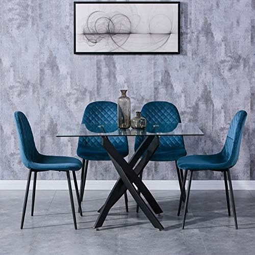 Modern Glass Dining Table 120cm Rectangle Black Chrome Legs 4-6 Seater