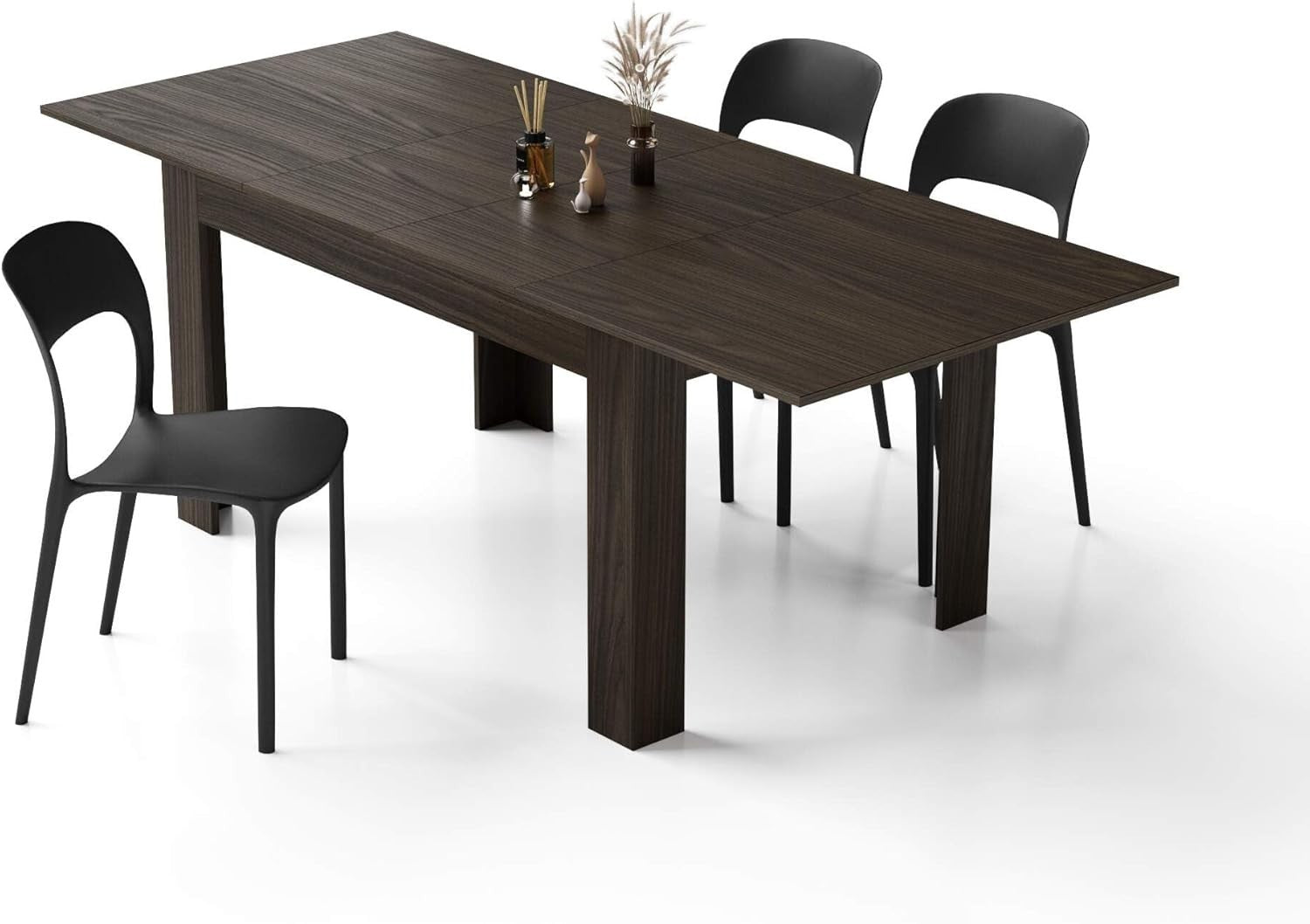 Extendable Dining Table 6-8 Seater Dark Walnut Space Saver Modern
