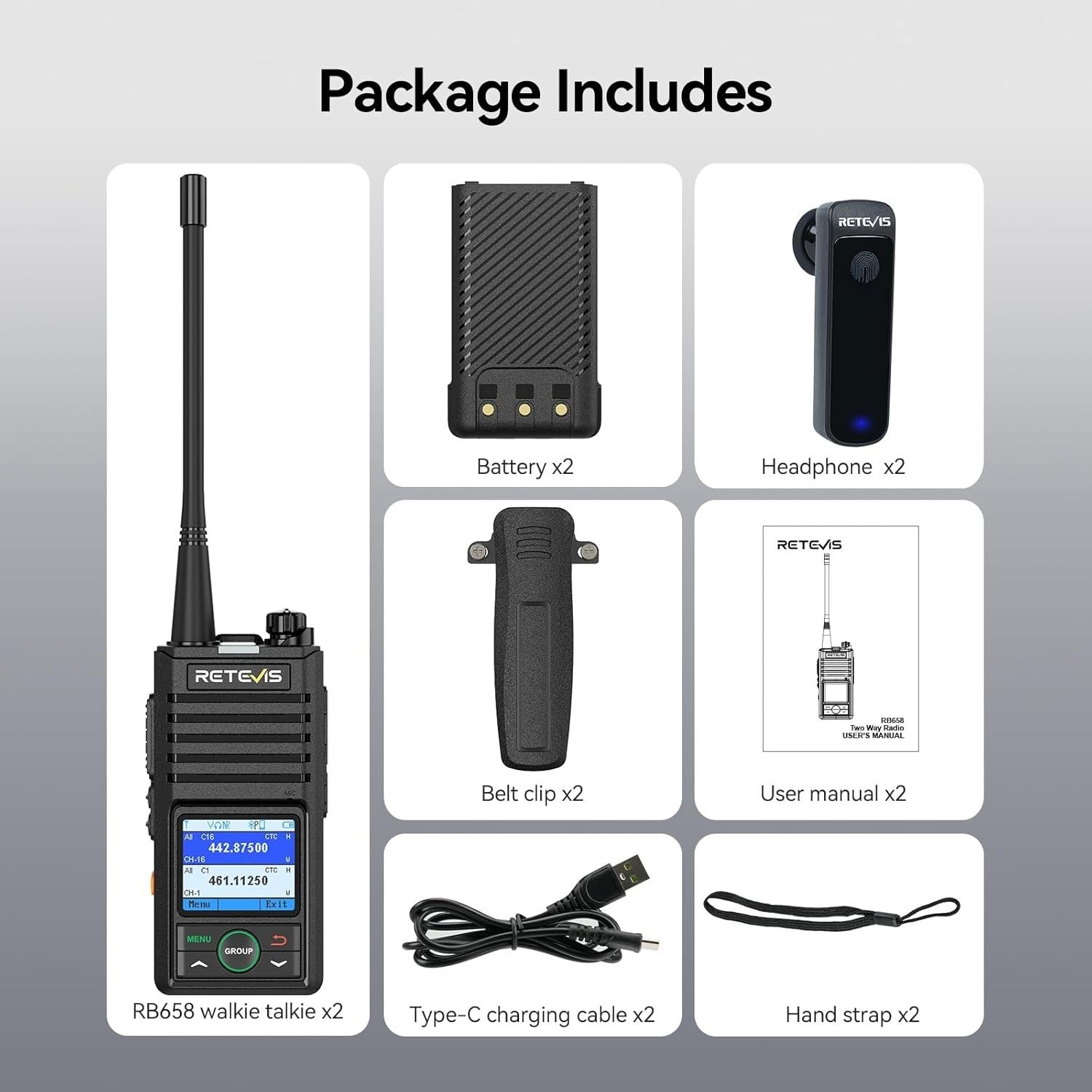 Bluetooth Walkie Talkies 2 Pack APP Control VOX Noise Cancel Headset